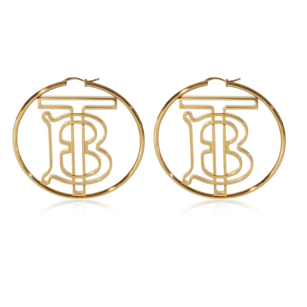 Gold Burberry Monogram Hoop Earrings